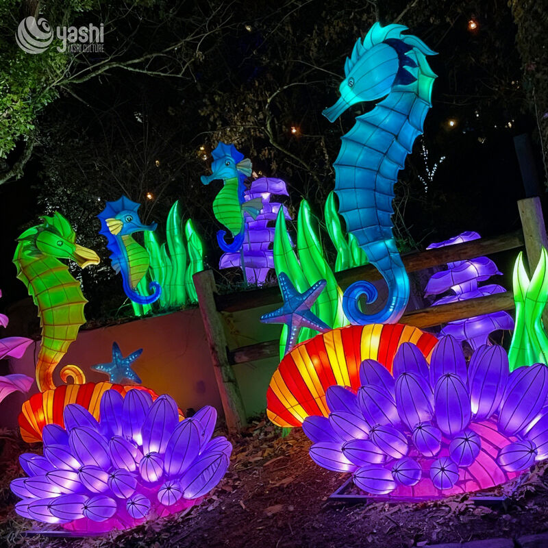 Custom Seahorse Lantern Set, Underwater Ocean Theme LED Light Display for Aquatic Festival & Theme Park