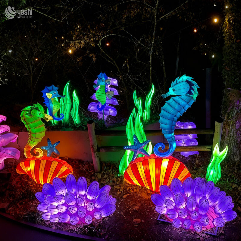 Custom Seahorse Lantern Set, Underwater Ocean Theme LED Light Display for Aquatic Festival & Theme Park