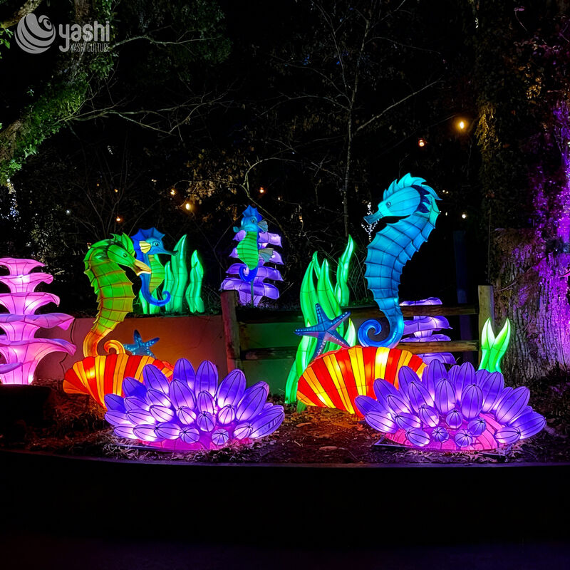 Custom Seahorse Lantern Set, Underwater Ocean Theme LED Light Display for Aquatic Festival & Theme Park