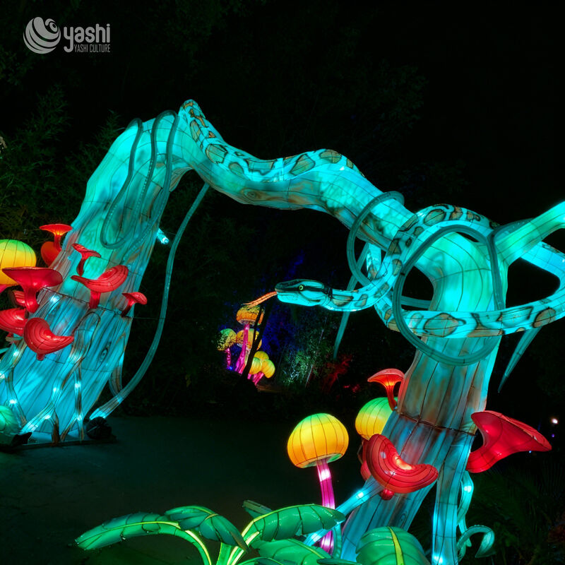 Custom Jungle Python Snake Arch Lantern, Forest Theme Animal LED Walk‑Through Light Arch with Tree & Mushroom for Zoo & Lantern Festival