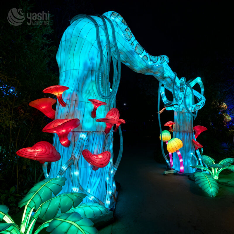 Custom Jungle Python Snake Arch Lantern, Forest Theme Animal LED Walk‑Through Light Arch with Tree & Mushroom for Zoo & Lantern Festival