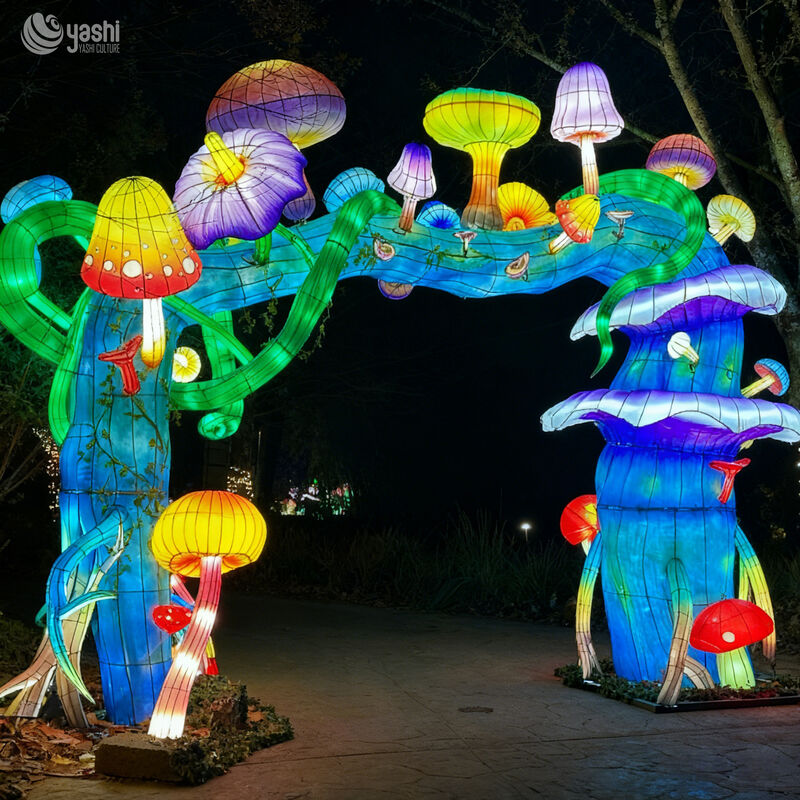 Custom Jungle Python Snake Arch Lantern, Forest Theme Animal LED Walk‑Through Light Arch with Tree & Mushroom for Zoo & Lantern Festival