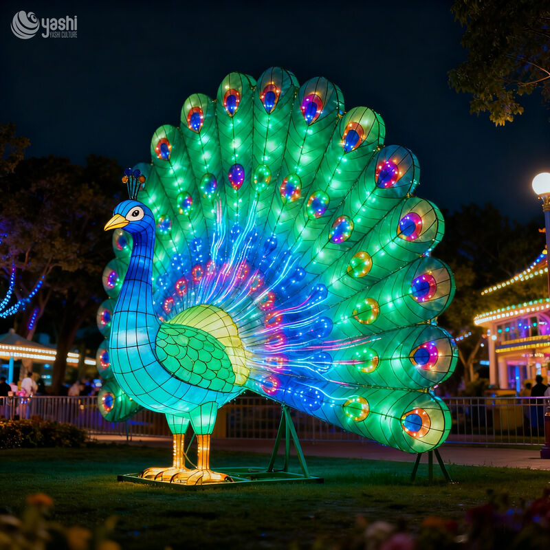 Chinese Traditional Festival Lantern Outdoor Waterproof Peacock Lantern Zoo Park Decoration