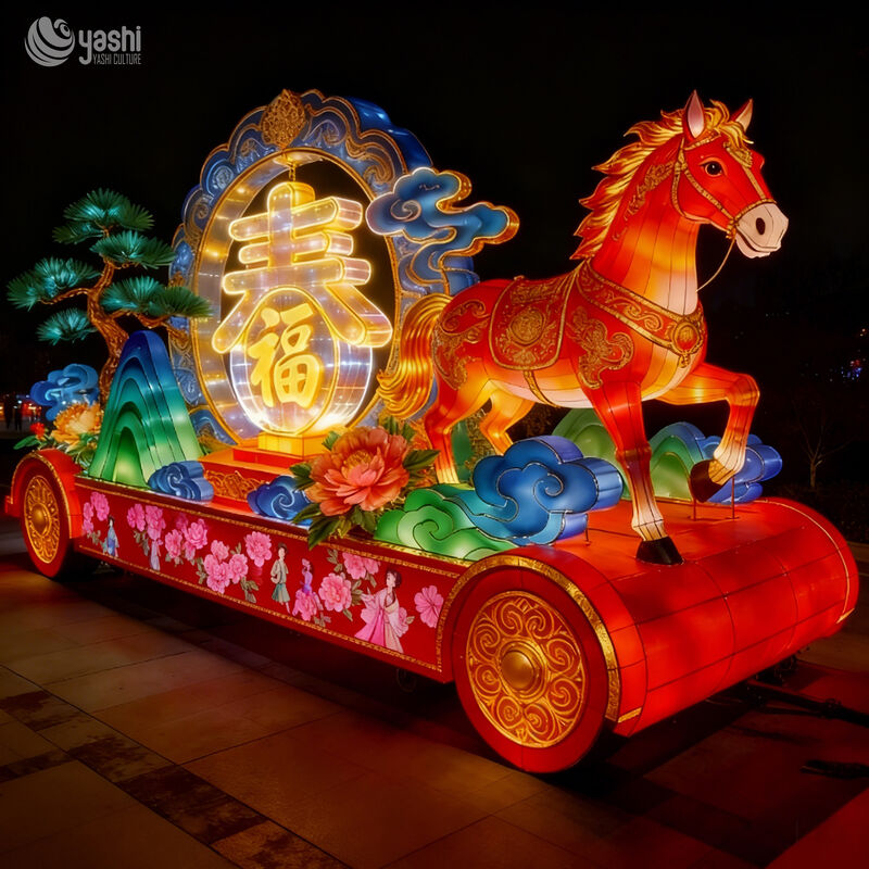 Custom God of Wealth Parade Float Zigong Lantern, Caishen with Golden Ingot LED Light Sculpture, Waterproof Chinese New Year Parade Light Installation