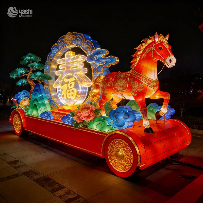 Custom God of Wealth Parade Float Zigong Lantern, Caishen with Golden Ingot LED Light Sculpture, Waterproof Chinese New Year Parade Light Installation
