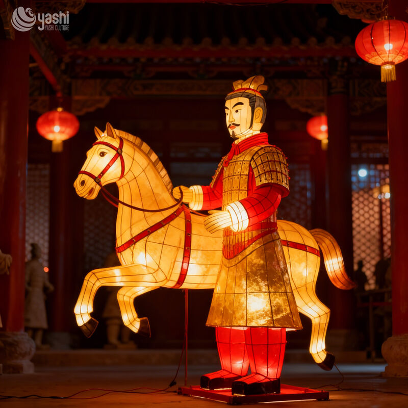 Custom Terracotta Warrior LED Lantern, Chinese Ancient Soldier Light Sculpture for Cultural Theme Exhibition