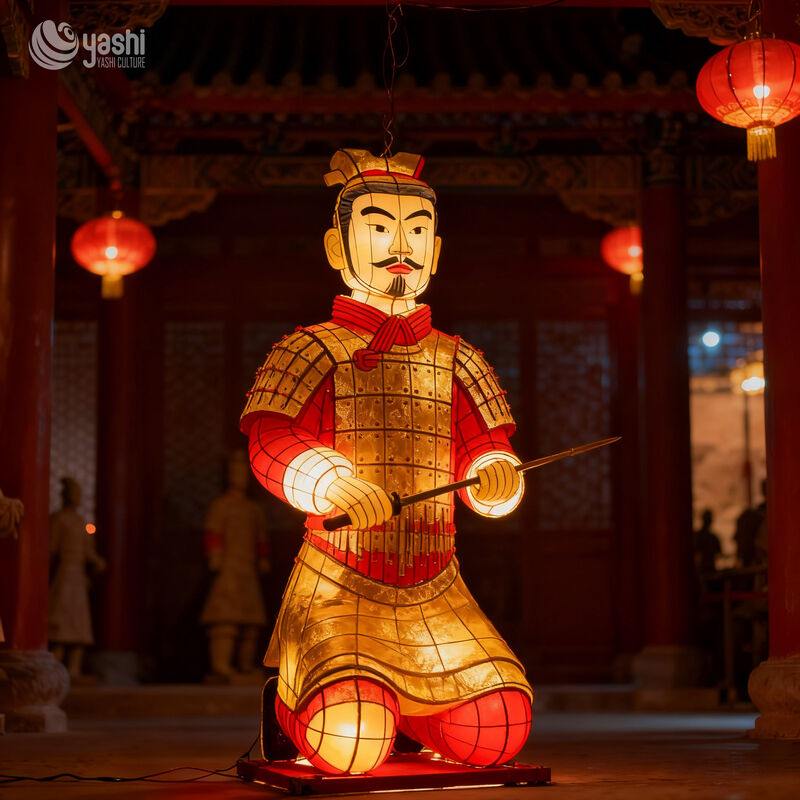 Custom Terracotta Warrior LED Lantern, Chinese Ancient Soldier Light Sculpture for Cultural Theme Exhibition