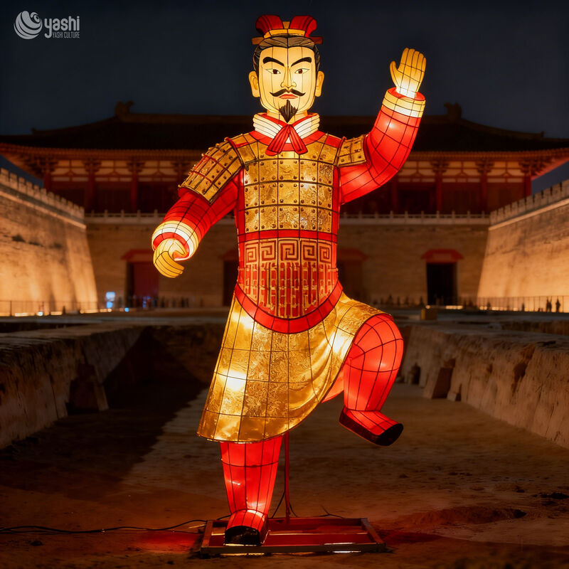 Custom Terracotta Warrior LED Lantern, Chinese Ancient Soldier Light Sculpture for Cultural Theme Exhibition