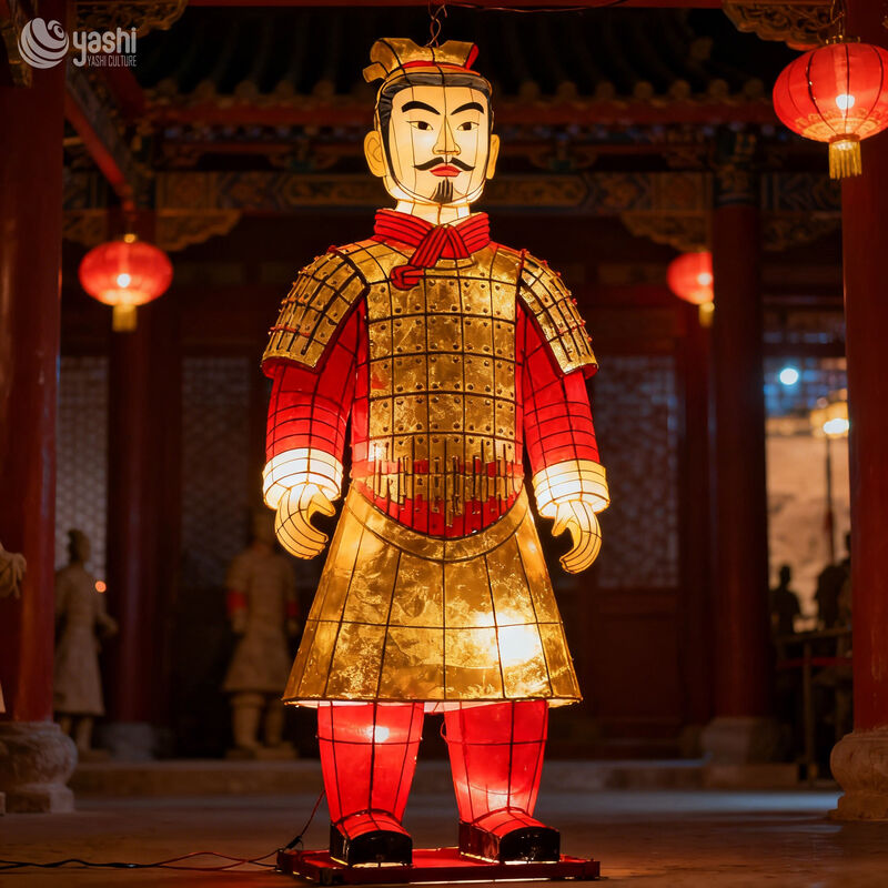Custom Terracotta Warrior LED Lantern, Chinese Ancient Soldier Light Sculpture for Cultural Theme Exhibition