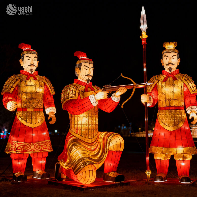 Custom Terracotta Warrior Lantern Set | Ancient Chinese Soldier & Horse LED Light Sculpture for Cultural Theme Exhibition