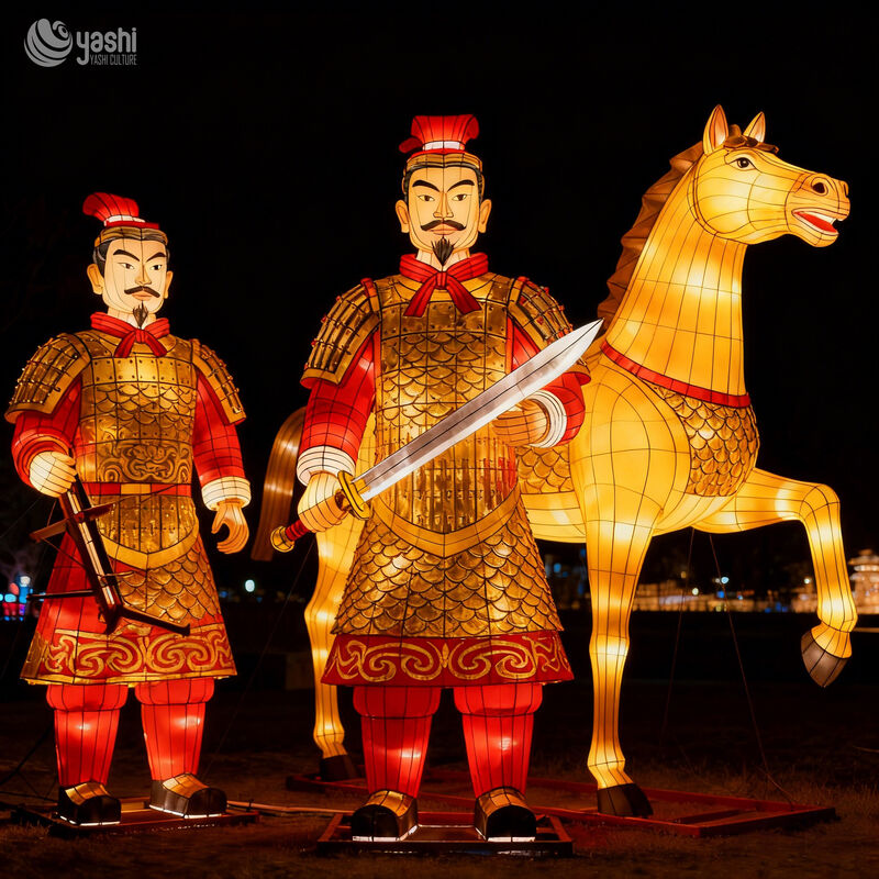 Custom Terracotta Warrior Lantern Set | Ancient Chinese Soldier & Horse LED Light Sculpture for Cultural Theme Exhibition