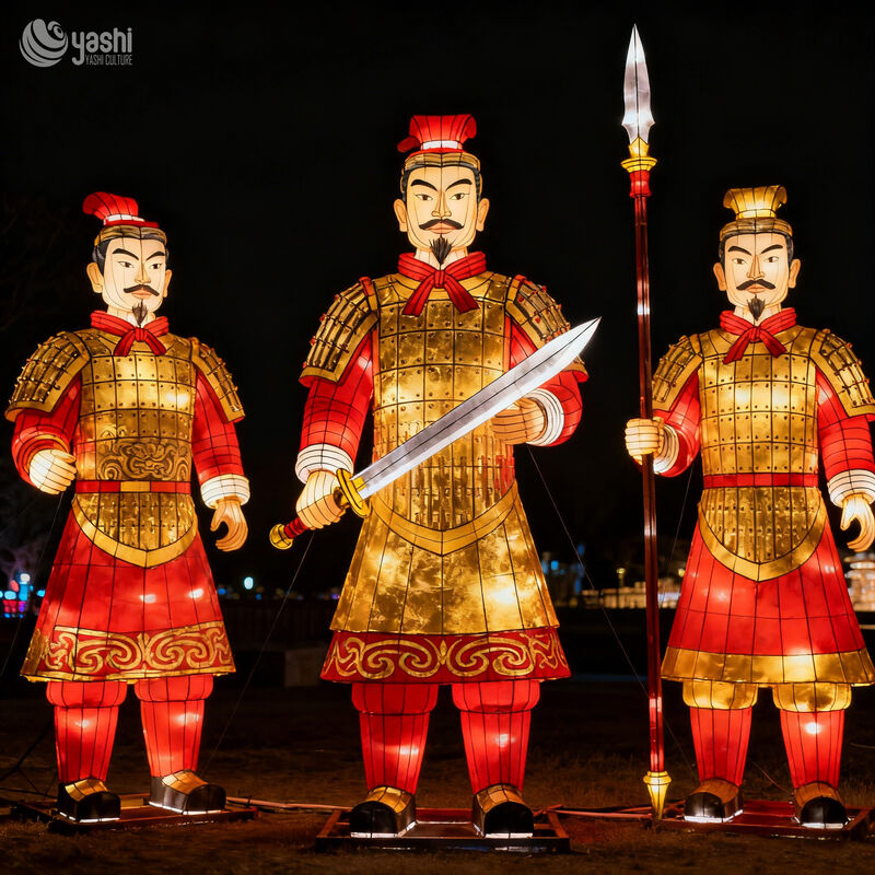 Custom Terracotta Warrior Lantern Set | Ancient Chinese Soldier & Horse LED Light Sculpture for Cultural Theme Exhibition