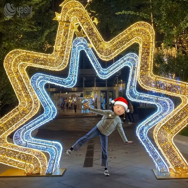 Custom Giant Christmas Bauble LED Light Arch, Golden Ornament Light Tunnel for Shopping Mall Holiday Decor