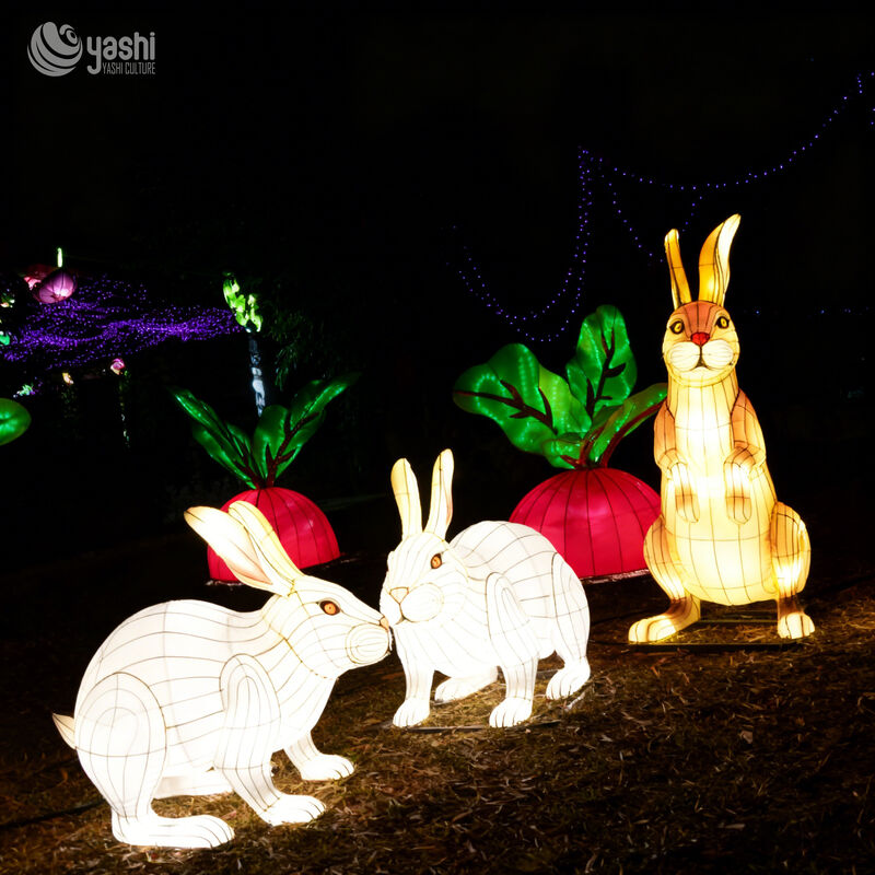 Custom Rabbit & Vegetable Lantern Set, Farm Style Animal LED Light Sculpture for Festival Display