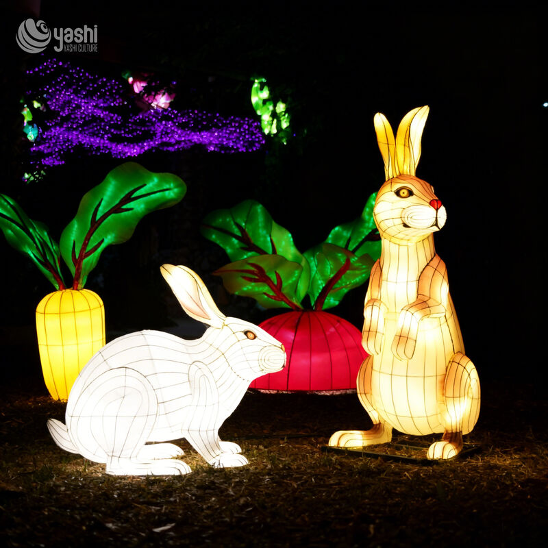 Custom Rabbit & Vegetable Lantern Set, Farm Style Animal LED Light Sculpture for Festival Display