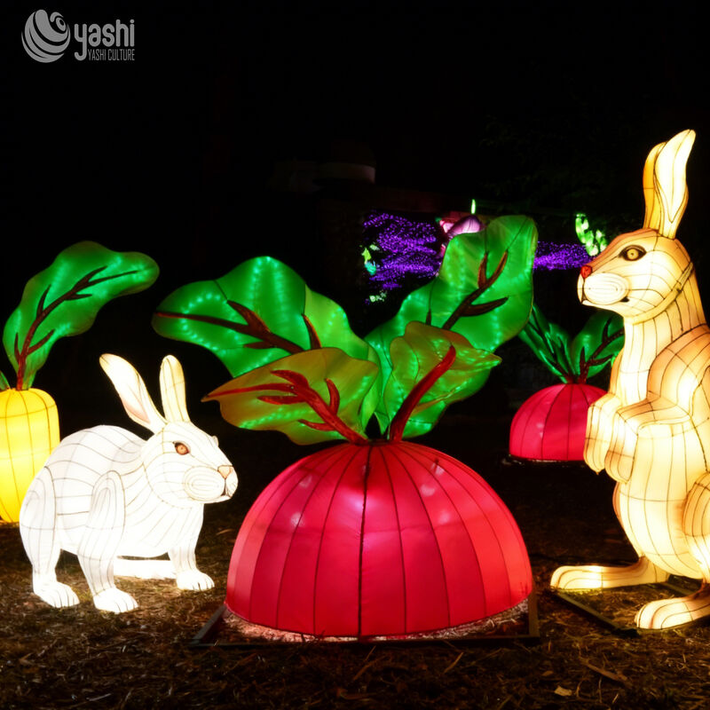 Custom Rabbit & Vegetable Lantern Set, Farm Style Animal LED Light Sculpture for Festival Display
