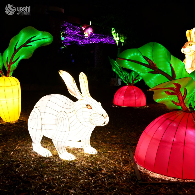 Custom Rabbit & Vegetable Lantern Set, Farm Style Animal LED Light Sculpture for Festival Display