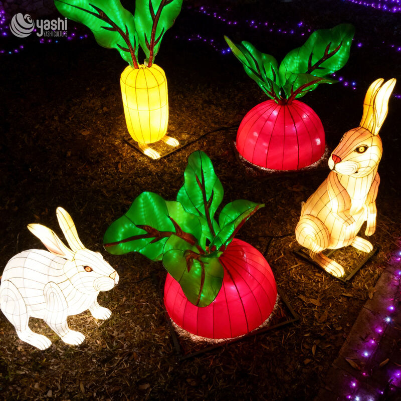 Custom Rabbit & Vegetable Lantern Set, Farm Style Animal LED Light Sculpture for Festival Display