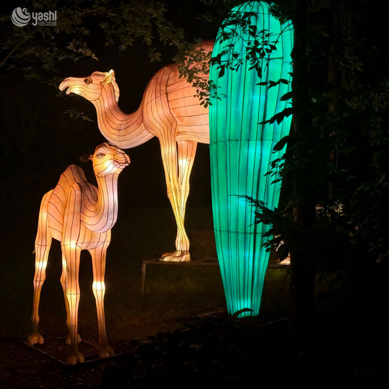 Custom Desert Camel & Cactus Lantern Set, Realistic Animal LED Light Sculpture for Theme Light Festival