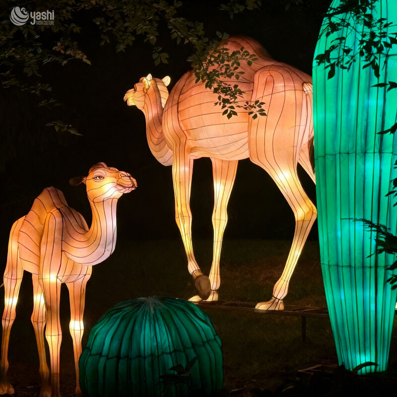 Custom Desert Camel & Cactus Lantern Set, Realistic Animal LED Light Sculpture for Theme Light Festival