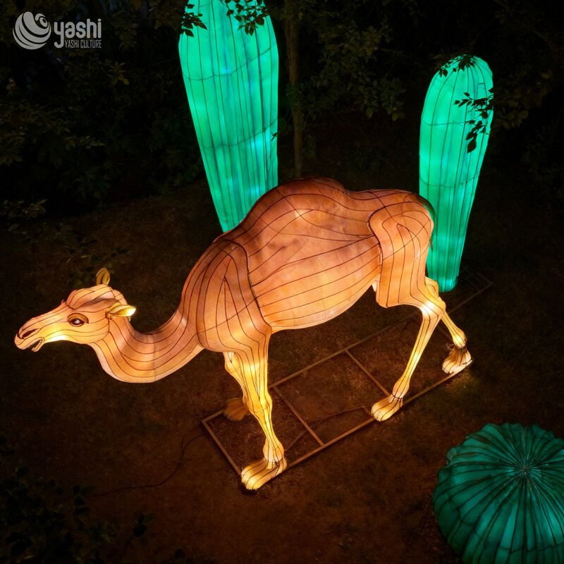 Custom Desert Camel & Cactus Lantern Set, Realistic Animal LED Light Sculpture for Theme Light Festival