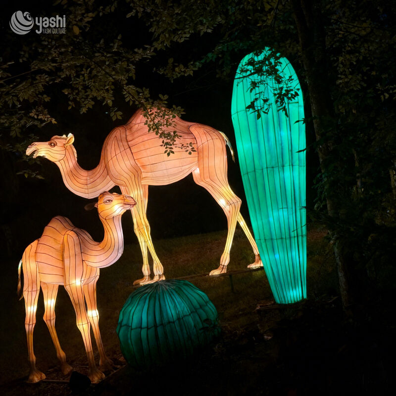 Custom Desert Camel & Cactus Lantern Set, Realistic Animal LED Light Sculpture for Theme Light Festival