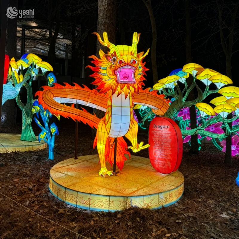 Custom Vivid Coiled Chinese Dragon Zigong Lantern, Traditional Oriental Dragon LED Light Sculpture with Display Base, Waterproof Outdoor Festival Light Installation