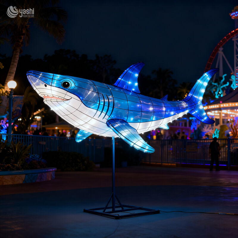 Custom Large Shark LED Lantern, Realistic Marine Animal Light Sculpture for Aquarium & Ocean Theme Light Festival