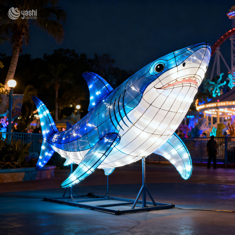 Custom Large Shark LED Lantern, Realistic Marine Animal Light Sculpture for Aquarium & Ocean Theme Light Festival