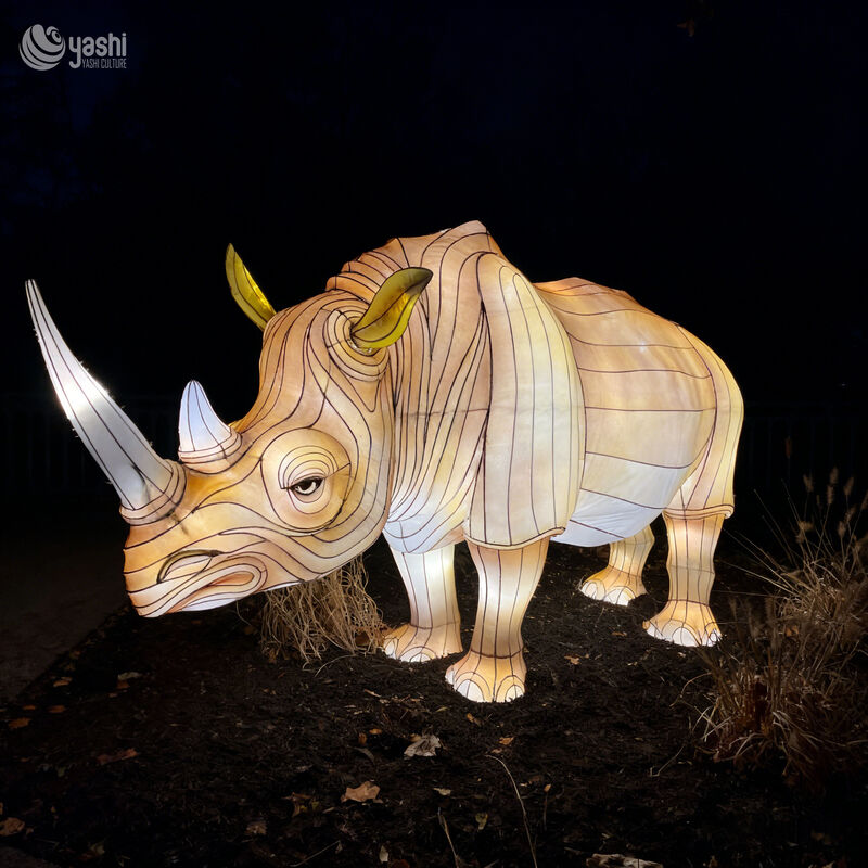 Custom Realistic Rhinoceros LED Lantern, Wild Animal Light Sculpture for Zoo & Theme Park Light Show