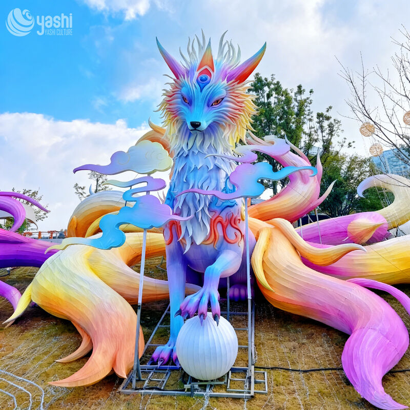 Custom Giant Nine‑Tailed Fox LED Lantern, Chinese Mythical Creature Light Sculpture for Theme Park Lantern Show