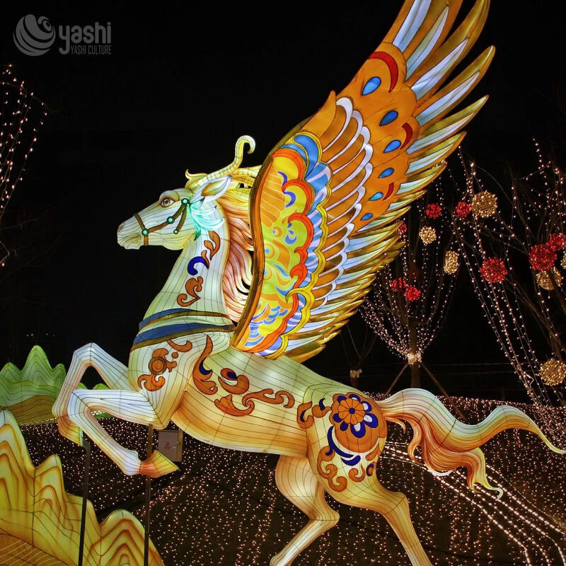 Custom Giant Winged Pegasus LED Lantern, Mythological Flying Horse Light Sculpture for Theme Park Lantern Show