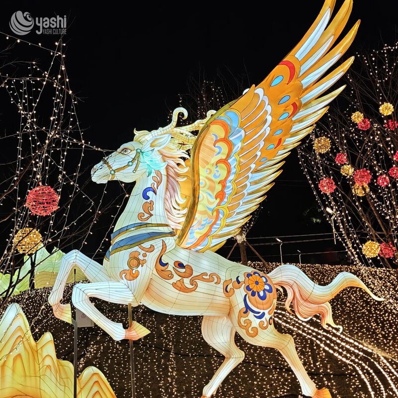 Custom Giant Winged Pegasus LED Lantern, Mythological Flying Horse Light Sculpture for Theme Park Lantern Show