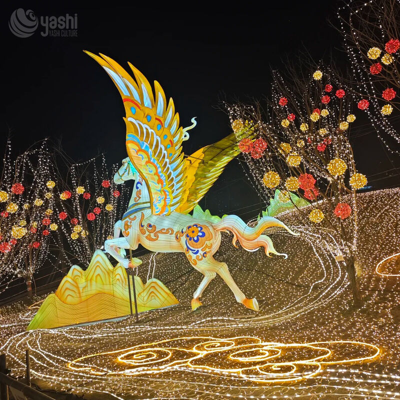 Custom Giant Winged Pegasus LED Lantern, Mythological Flying Horse Light Sculpture for Theme Park Lantern Show