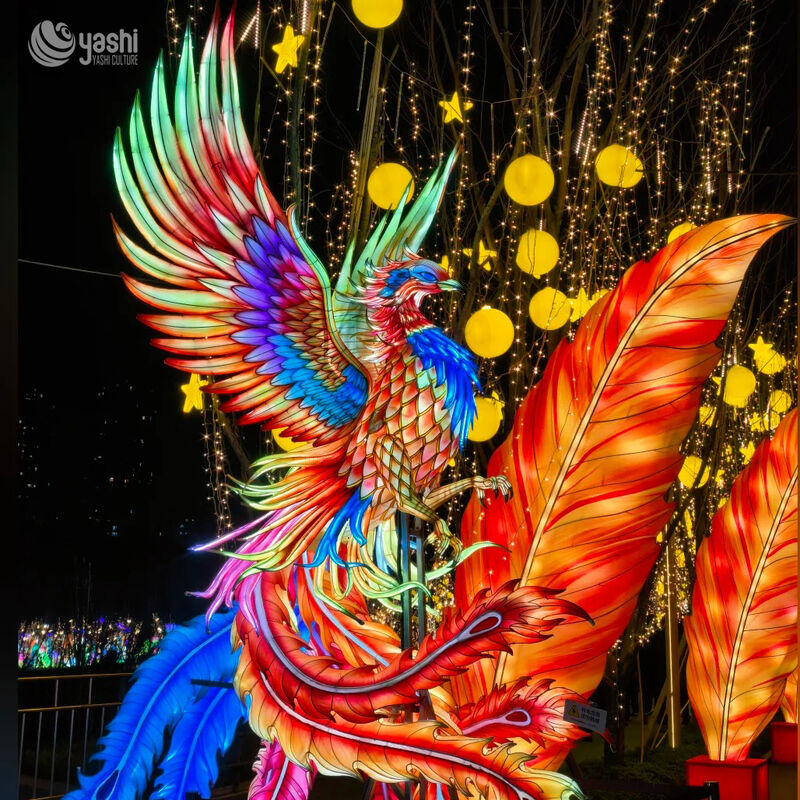 Custom Giant Chinese Phoenix LED Lantern, Colorful Mythical Bird Light Sculpture for Large Lantern Festival