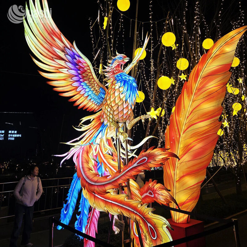 Custom Giant Chinese Phoenix LED Lantern, Colorful Mythical Bird Light Sculpture for Large Lantern Festival
