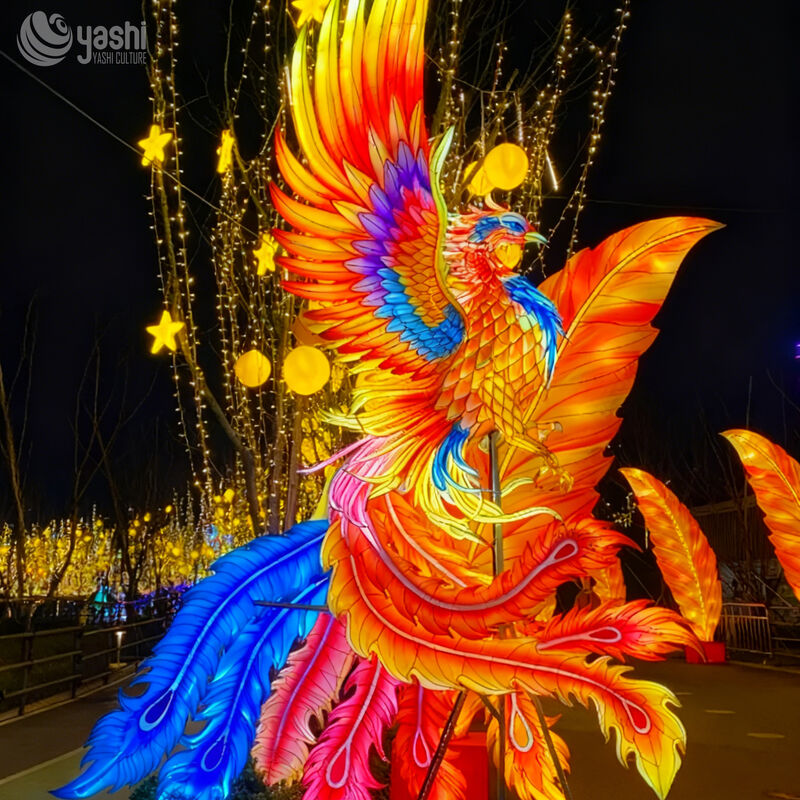 Custom Giant Chinese Phoenix LED Lantern, Colorful Mythical Bird Light Sculpture for Large Lantern Festival
