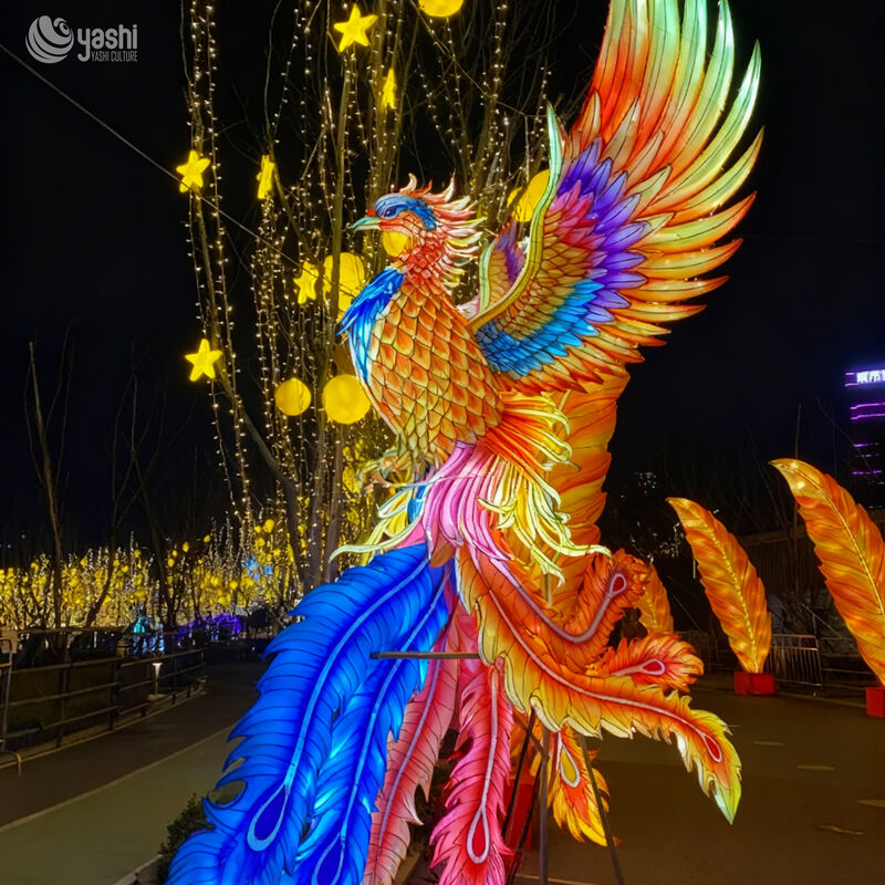 Custom Giant Chinese Phoenix LED Lantern, Colorful Mythical Bird Light Sculpture for Large Lantern Festival