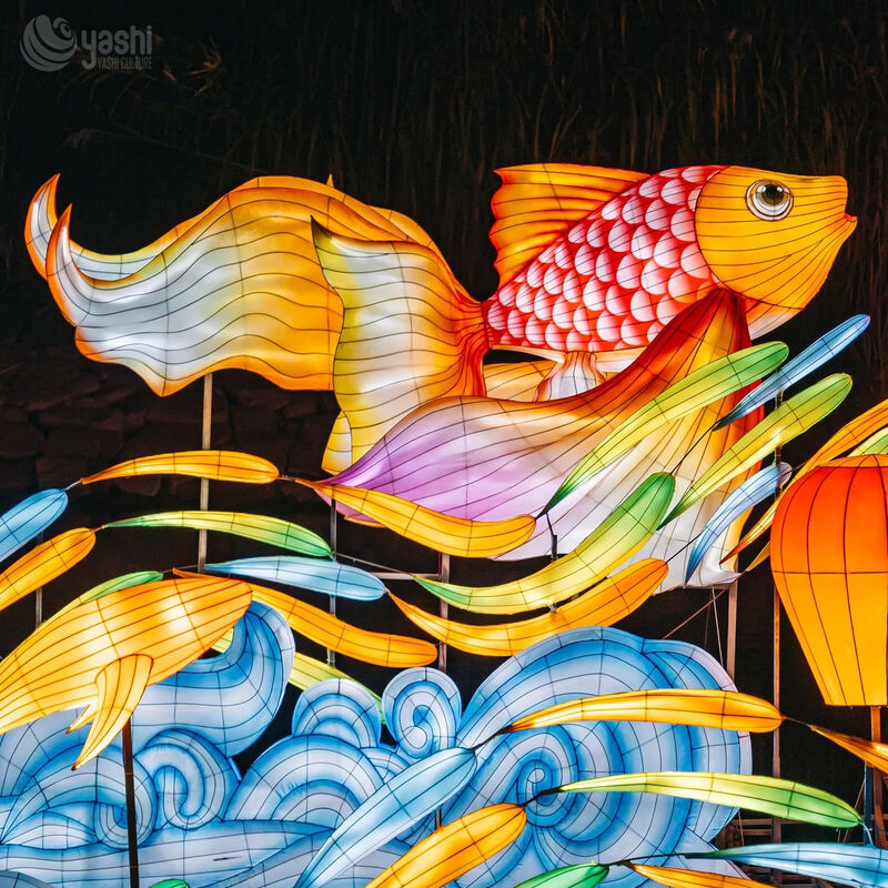 Custom Koi Fish & Lotus LED Lantern Set, Carp With Lotus Leaf Light Sculpture for Chinese New Year Lantern Festival