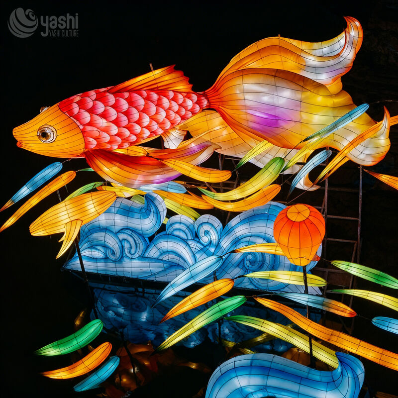 Custom Koi Fish & Lotus LED Lantern Set, Carp With Lotus Leaf Light Sculpture for Chinese New Year Lantern Festival