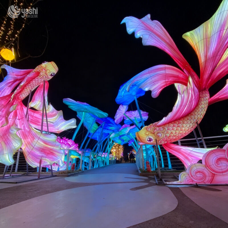 Custom Giant Koi Fish LED Lantern, Colorful Carp Light Sculpture With Lotus for Chinese New Year Lantern Festival