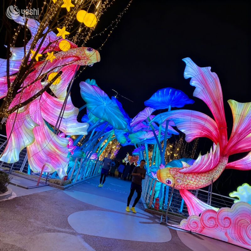 Custom Giant Koi Fish LED Lantern, Colorful Carp Light Sculpture With Lotus for Chinese New Year Lantern Festival