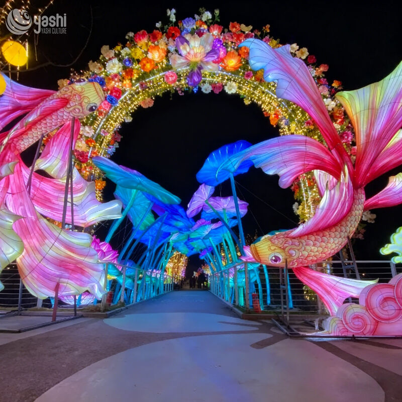 Custom Giant Koi Fish LED Lantern, Colorful Carp Light Sculpture With Lotus for Chinese New Year Lantern Festival