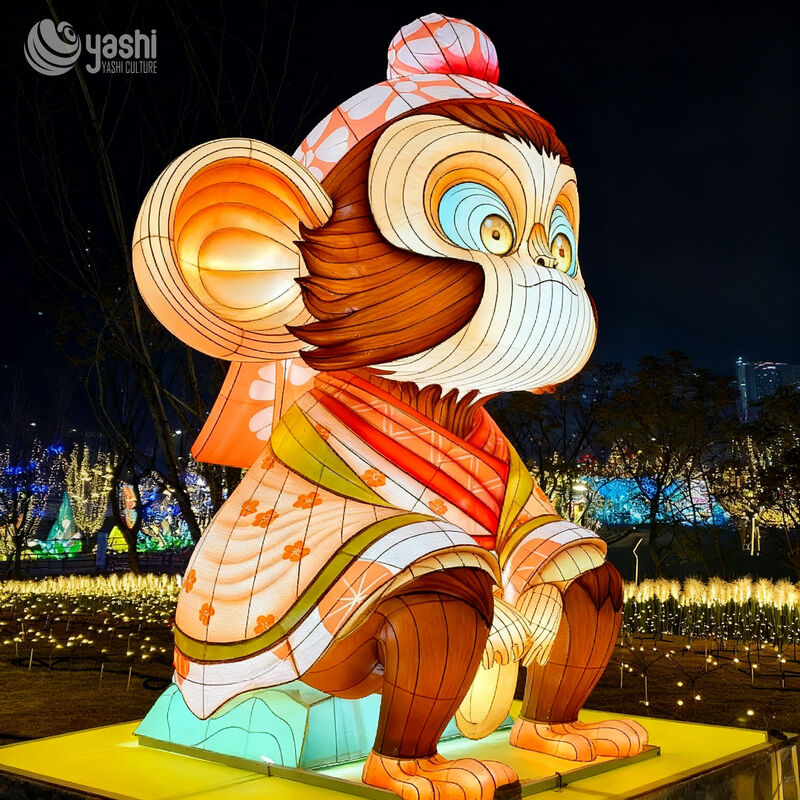 Custom Cartoon Zodiac Monkey LED Lantern, Traditional Robed Monkey Light Sculpture for Chinese New Year Lantern Festival