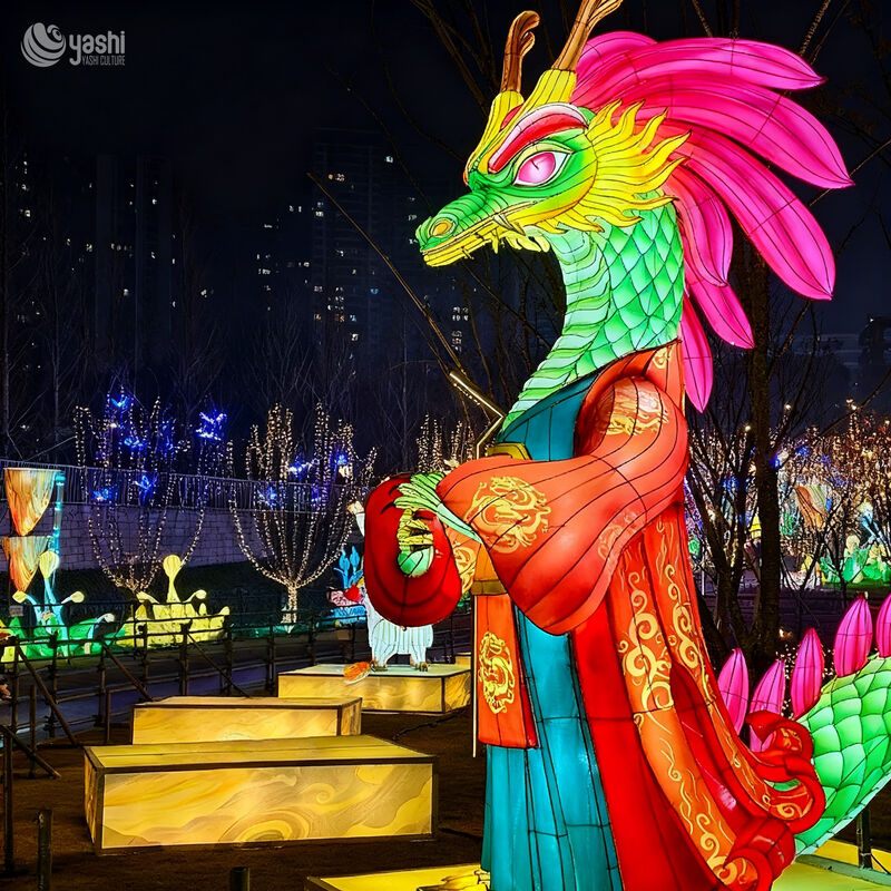 Custom Chinese Anthropomorphic Dragon LED Lantern, Traditional Robed Dragon Light Sculpture for Spring Festival Light Show