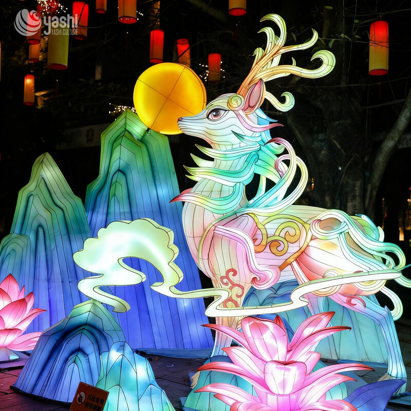 Custom Chinese Mythical Nine‑Colored Deer LED Lantern, Fantasy Deer Light Sculpture for Cultural Theme Light Festival