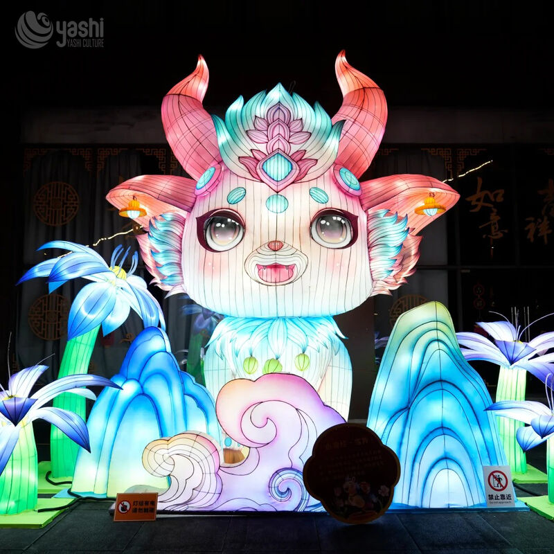 Custom Chinese Mythical Phoenix LED Lantern, Colorful Phoenix Light Sculpture With Lotus for Cultural Light Festival