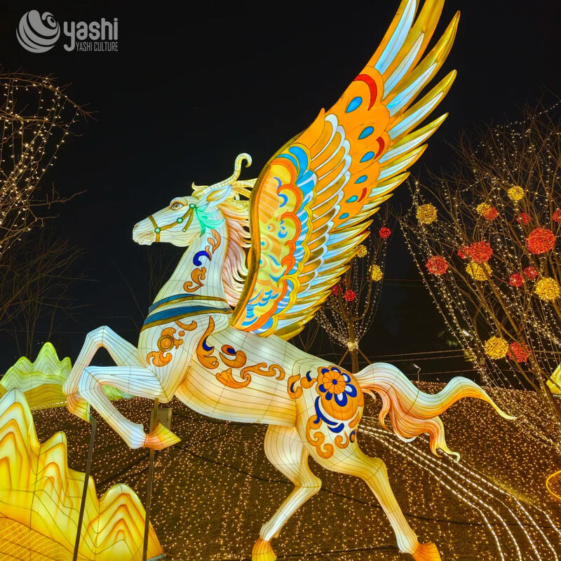 Custom Winged Tiger Mythical Beast LED Lantern, Fantasy Winged Tiger Light Sculpture for Theme Park Light Festival