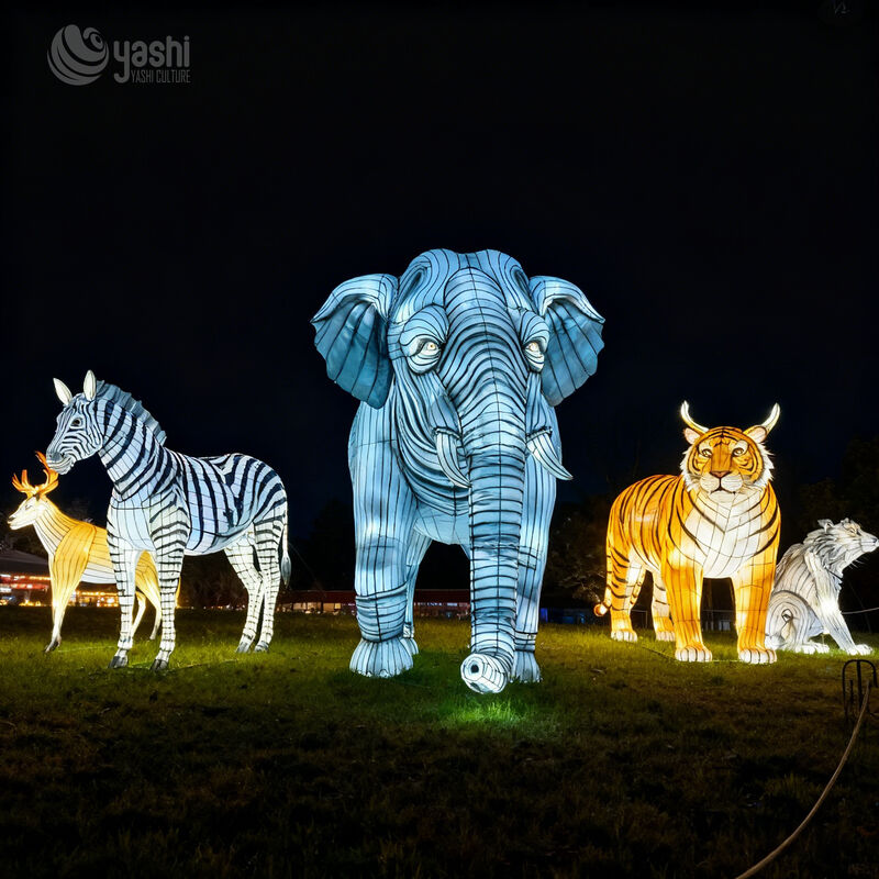 Custom Safari Wild Animal LED Lantern Set, Zoo Theme Large Animal Light Sculptures for Park Light Festival