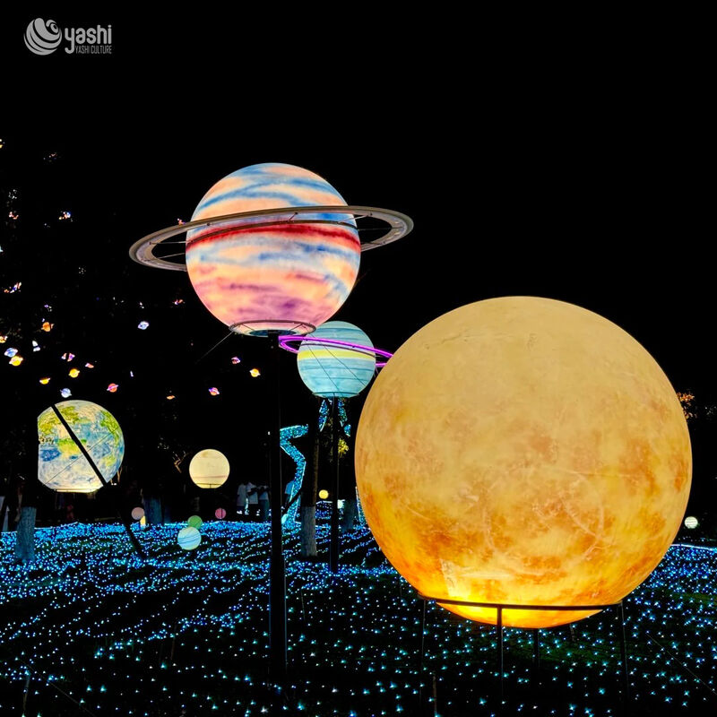 Custom Solar System Planet LED Lantern Set, Giant Earth Globe Light Sculpture untuk Space Theme Park Festival Cahaya